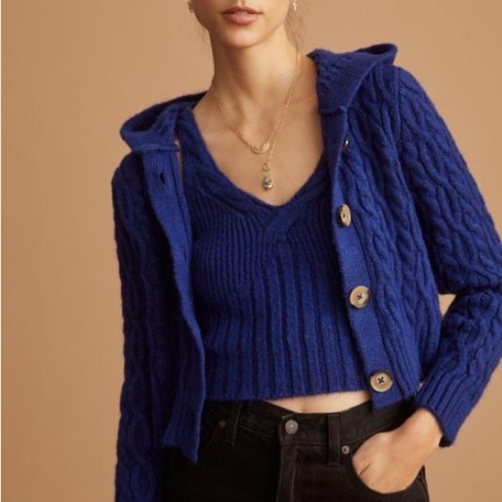 By Anthropologie | Cropped Hooded Cable Knit Cardigan Sweater Size‎ S